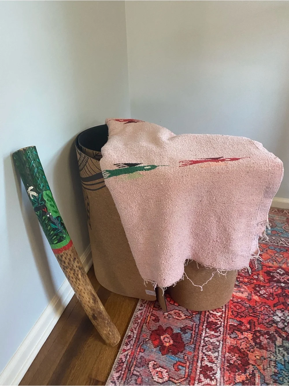 Pale Pink Handknit Throw Blanket with Bird Motif